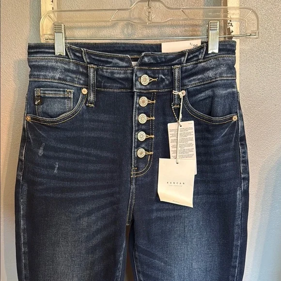 NWT KanCan Women's High Rise Bellbottom Flare Jeans in Dark Blue - Picture 2 of 12